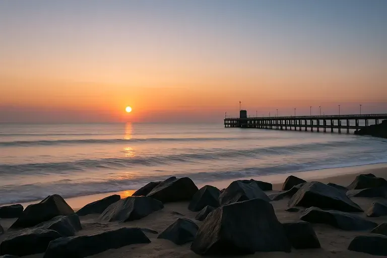 Sunset along Promenade Beach